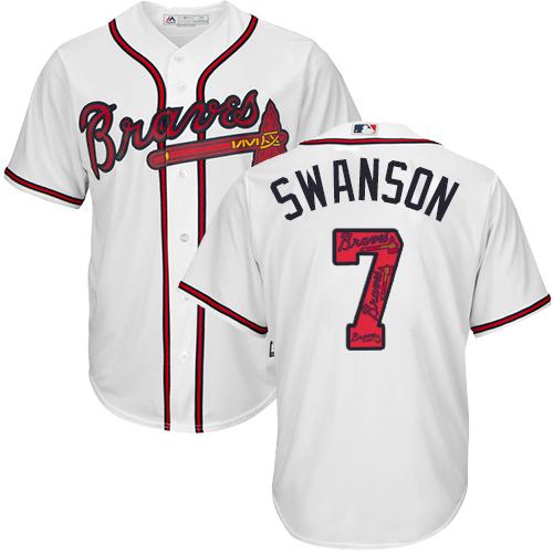 Braves #7 Dansby Swanson White Team Logo Fashion Stitched MLB Jersey